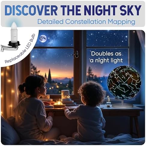 SMART WALLABY 9" Illuminated Educational Kids World Globe + STEM Flags & Countries Interactive Card Game. 3 in 1 Children Desktop Spinning Earth