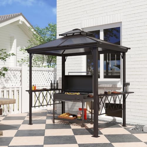 Outsunny 9 x 5 ft. Grill Gazebo Hardtop 2-Tier Polycarbonate Roof Shelves