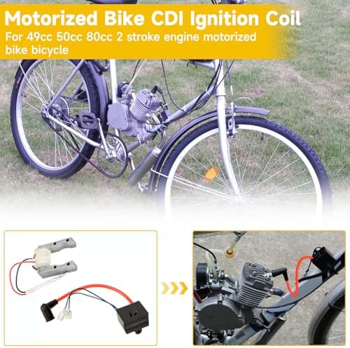HIAORS 80cc Motorized Bike CDI Ignition Coil Magneto Coil Spark Plug Kit for 50cc 49cc 2 Stroke Engine PK80 BT80 YD100 Bicycle Motor Motorcycle High