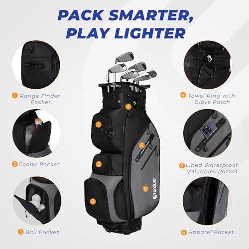Golf Cart Bag 14-Way Organizer Divider, Lightweight 5.5 lbs Golf Club Bags for Men & Women, 10 Pockets with Cooler, Dual Waterproof Valuables Pockets, Rain Cover