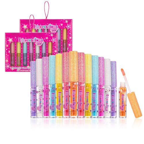 7pc Fruity Flavored Lip Gloss Set - Assorted Fruit Flavor-Great Gift | Non-Toxic Kids Makeup. Fun Shiny Lip Gloss Collection for Kids, Teens & Girls - Sweet & Glossy Lip Care