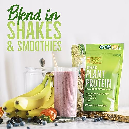 BetterBody Foods Organic Plant Protein Powder 12.7 Oz, Unflavored, Isolate