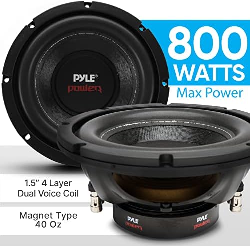 Pyle 8" Car Subwoofer Speaker - 800 Watt Dual 4 Ohm Voice Coil, Treated Foam Surround, Non-Pressed Paper Cone, 60oz Magnet - Powerful Vehicle Audio Bass Woofer for Car Stereo Systems - PLPW8D (Black)