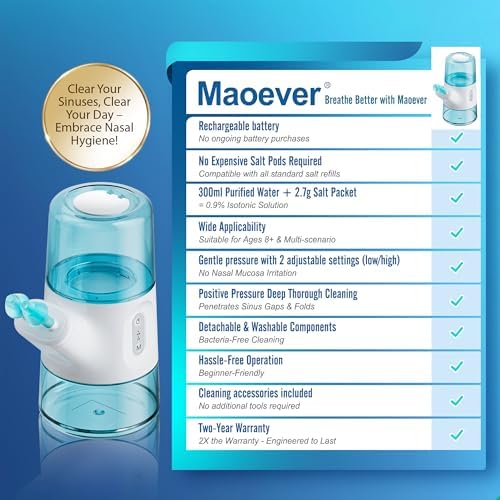 MAOEVER Nasal Irrigation System – Sinus Rinse Machine with Dual Water Tank, Automatic Waste Collection & Adjustable Water Flow