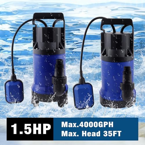 1.5HP Sump Pump, 4000GPH High Flow Clean&Dirty Water Pump