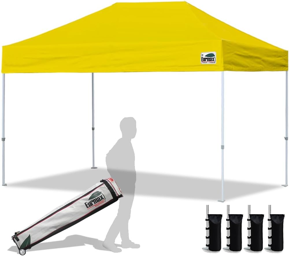 Eurmax USA 10x10ft Pop Up Canopy,Commercial Instant Tent for Outdoor Events,Patented No-Tip Rolling Storage Bag with 4 Sandbags,UV & Water Resistant,Heavy Duty Portable Shelter Gazebo,Black