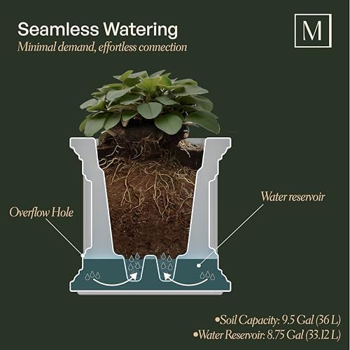 Mayne 5825W Fairfield Patio Planter, White, 20-Inch | Self-watering, All season, Fade resistant, Double-wall design, 15-year warranty