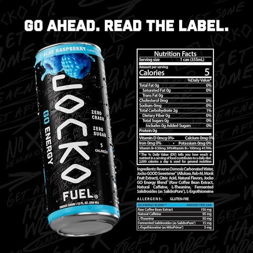Jocko Fuel GO Energy Drinks, Sour Apple, 12 oz | 12 Pack