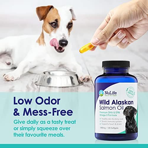 Pure Wild Alaskan Salmon Oil for Dogs, Omega 3 Fish Oil Supplement for Healthy Skin & Shiny Coat, Prevents Itchy Skin, Skin Allergies & Shedding