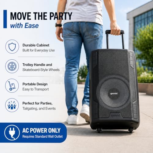 Gemini 15" Bluetooth PA Speaker, 1800 Watts, 3-Ch Mixer (GSP-2200)