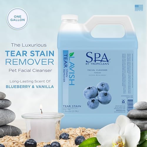TropiClean SPA Tear Stain Remover for Dogs, Blueberry Facial Shampoo, 8oz | Tear Stain Remover | Whitening & Brightening | Tearless | Odor Eliminator | Made in USA