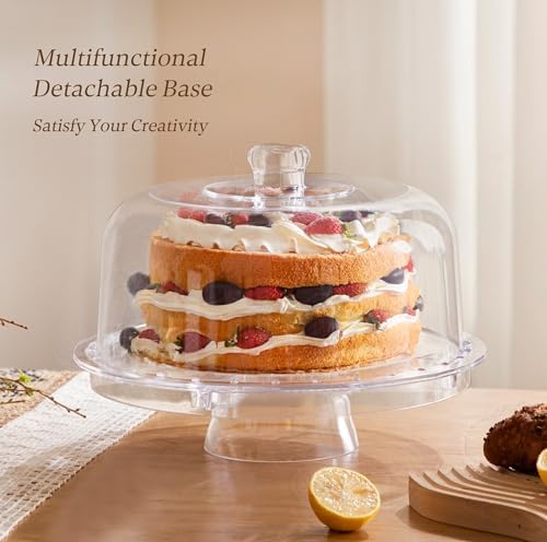 HBlife Cake Stand with Lid (12.2"), Multifunctional Cake Stand with Acrylic Dome, Acrylic 6-in-1 Cake Plate Display Stand with Cover for Baking Gifts, Birthday Kitchen Parties, Weddings