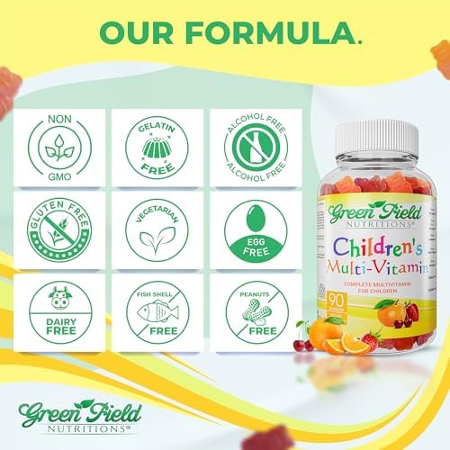 Greenfield Nutritions Halal Multivitamin for Kids – Gelatin-Free Halal Kids Multivitamin Gummies with Vitamins A, B, C, D