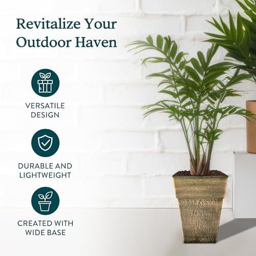 The HC Companies 18 Inch Avino Tall Square Planter - Decorative Indoor Outdoor Plant Pot for Front Porch, Deck, Patio and Home, Oxidized Black
