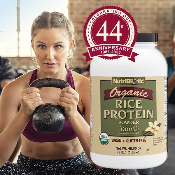 NutriBiotic Certified Organic Rice Protein Vanilla, 3 Lb. | Low Carbohydrate Vegan Protein Powder | Raw, Certified Kosher & Keto Friendly | Made Without Chemicals, GMOs & Gluten | Easy to Digest