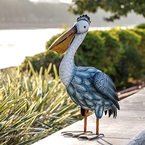 TERESA'S COLLECTIONS Pelican Statues Outdoor Decor, 16.5" Coastal Ocean Bird Garden Statues & Sculptures, Metal Yard Art Lawn Ornaments for Patio
