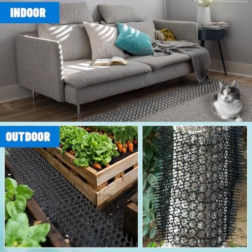 8.5 X 6.5 Inch Scat Mat for Cats with 12 Garden Staples & 12 Ties, 24 Pack Cat Deterrent Mat for Garden Fence & Animal Barrier