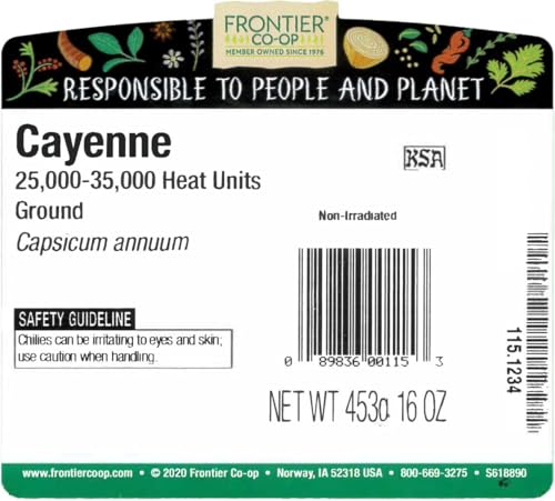 Frontier Co-op Chili Peppers Ground, Cayenne 35,000 HU, Kosher | 1 lb. Bulk Bag | Capsicum annuum L.