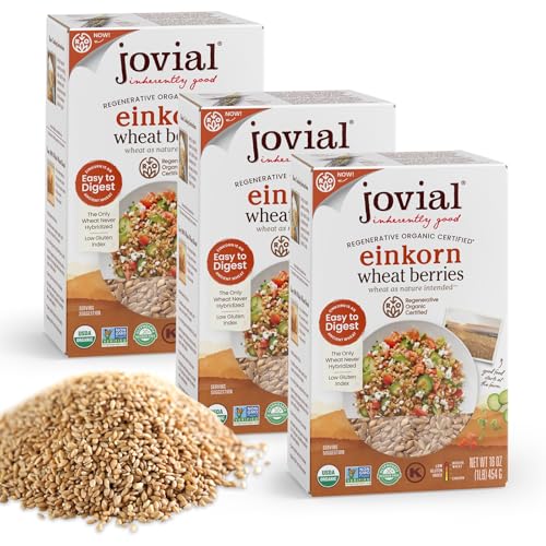 Jovial Einkorn 100% Organic Wheat Berries - Einkorn Berries, Organic Farro, High Protein, Non-GMO, USDA Certified, Lower Carb, Whole Grain, Product of Italy - 16 Oz