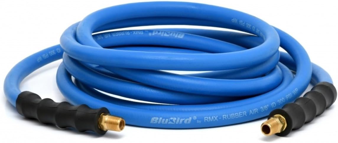 BLUBIRD BB3850 3/8" x 50' Rubber Air Hose, 100% Rubber, Lightest, Strongest, Most Flexible, 300 PSI, 50F to 190F Degrees, Ozone Resistant, High Strength Polyester Braided | High-Performance Pneumatic Hose for Automotive Construction & Industrial, Durable…