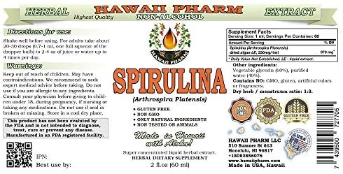 Hawaii Pharm Spirulina Alcohol-Free Liquid Extract, Professional Grade, Small Batch Crafted Spirulina (Arthrospira platensis) Dried Algae Glycerite Natural Herbal Supplement, 2 fl.oz
