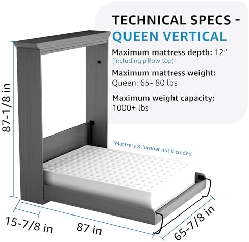 Queen Size Deluxe Murphy Bed Kit, Vertical