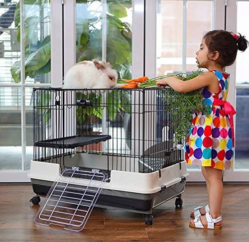 Mcage Extra Large Cage for Guinea Pig, Black, 32"L x 21"W x 28"H, Roomy, Easy to Clean, Anti-slip Step Ramp, Safety Lockable Casters, No Tools Needed