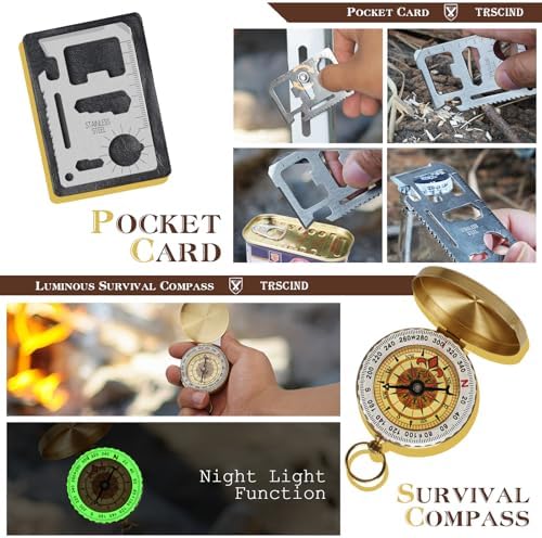 Survival Kit 14 in 1, Gifts for Men Dad Husband, Emergency Survival Gear and Equipment, Anniversary Birthday Gifts for Him Boyfriend, Hunting Fishing Camping Accessories