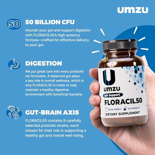 UMZU Floracil50 Probiotic Supplement, 50 Billion CFU, 30 Day Supply | Lactobacillus Acidophilus, Rhamnosus and Plantarum