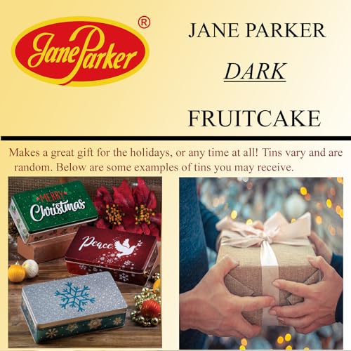Jane Parker Fruitcake Dark Fruit Cake 1 pound (16 Ounce) Loaf in a Collectible Holiday Tin-Christmas Cake-The Best Fruitcake You Can Buy