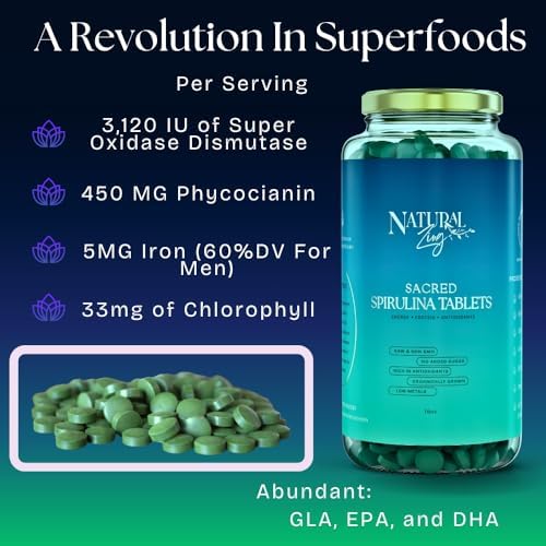 NaturalZing - 100% Pure Organic Spirulina Tablets | Non-GMO | Daily Greens | Vegan Superfood Protein & Antioxidant Support – Rich in Phycocyanin, Beta Carotene & Iron - 2000 Tablets (16 oz Bulk Pack)