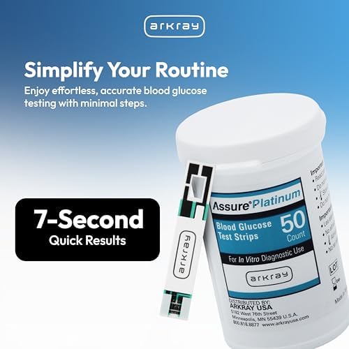 Assure Platinum Blood Glucose Test Strips – No Coding Required, 0.5 Microliter Sample, Accurate & Fast 7-Second Results, Compatible with Assure Platinum Blood Glucose Meter, 50 Count | Automatic Coding