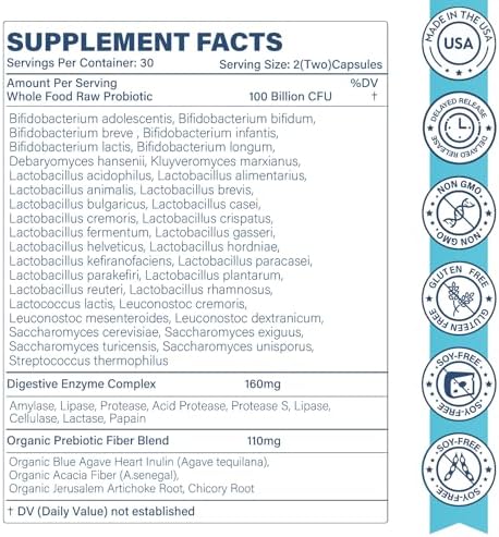 Probiotics for Women and Men, Probiotic + Prebiotic Enzyme Formula for Gut