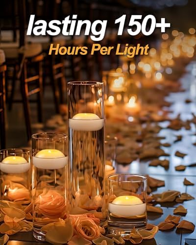 Homemory 3 Inch Flameless Floating Candles, White Real Wax, 100+ Hour, Battery Flickering Waterproof Tealights-Wedding Centerpiece, Engagement