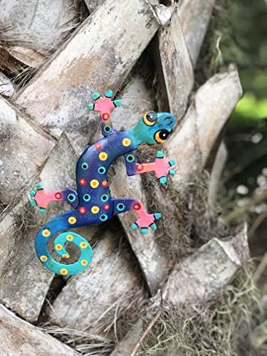 Global Crafts 8" Painted Gecko Recycled Haitian Metal Wall Art Blue Green, Florida