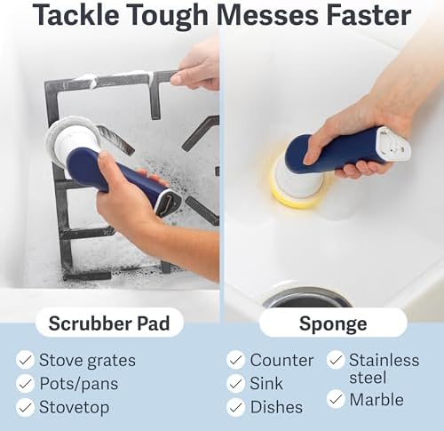 Casabella Power Spin Scrubber, Extendable to 47.5” – Cordless Electric Cleaner for Shower, Kitchen, Bathroom, Tile, Tub, Car, Deck - Rechargeable Spin Brush with Adjustable Brush Head & 4 Attachments