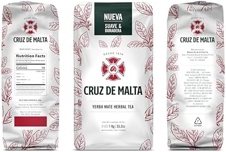 Cruz de Malta Yerba Mate Loose Leaf Tea 2.2 Lb - 1Kg - Pack of 2 | Large leaf, low dust for a smoother traditional mate. U.S. retail packaging