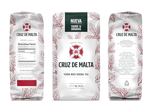 Yerba Mate Cruz de Malta, Suave y Duradera 2.2 Lbs each bag, 3-pack | Large leaf, low dust for a smoother traditional mate. U.S. retail packaging