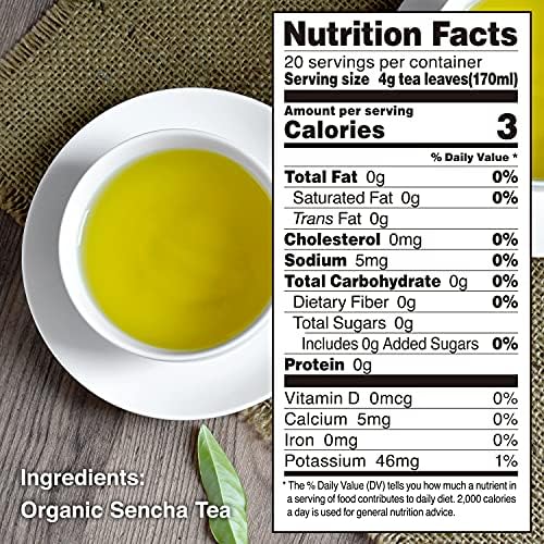 YAMASAN KYOTO UJI Japanese Organic Sencha Green Tea Loose Leaf 2.82oz | Premium Japanese Loose Tea Leaves from Japan, A Fresh ＆ Refreshing Taste, Umami ＆ Natural Sweetness, Sugar Free, 80g