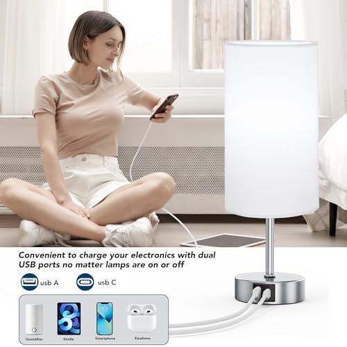 ROTTOGOON 12.8" Touch Control Table Lamp, 3-Way Dimmable Small Bedside Nightstand Lamp with 2 USB Ports