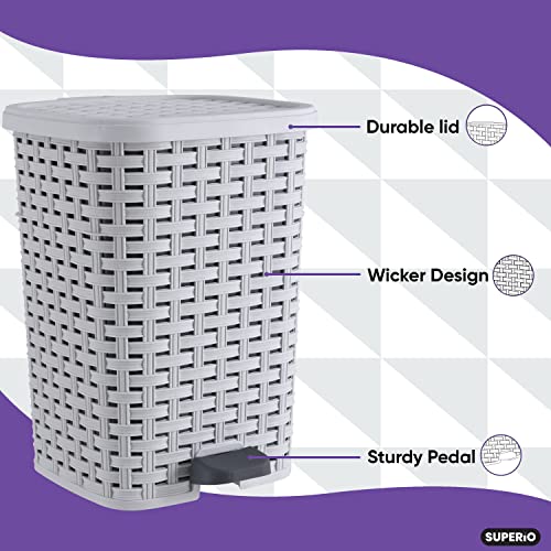 Superio Mini Trash Can with Foot Pedal Small Outdoor Garbage Can with Lid, 1.5 Gallon Plastic Waste Basket for Bathroom, Bedroom, Kitchen, Office, Patio (Wicker Brown 6 QT.)