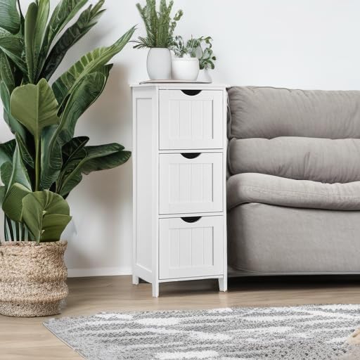 VASAGLE Floor Storage Cabinet, Freestanding Storage Organizer with 4 Drawers, 11.8 x 11.8 x 32.3 Inches, for Living Room, Bathroom, Dining Room, Kitchen, Modern Style, Cloud White ULHC040WH01S
