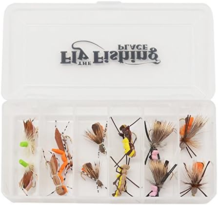 The Fly Fishing Place Foam Hopper Fly Fishing Flies Assortment, 12 Flies | Grasshopper Dropper Hoppers Patterns, 2 Each of 6 Patterns, Fly Box