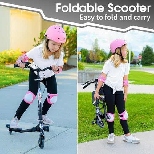 Swing Scooter for Kids, 3 Wheels Foldable Wiggle Kick Scooter Push Drifting with 4 Adjustable Handlebar & 2 Rear LED Wheel for Boys and Girls Ages 3-8