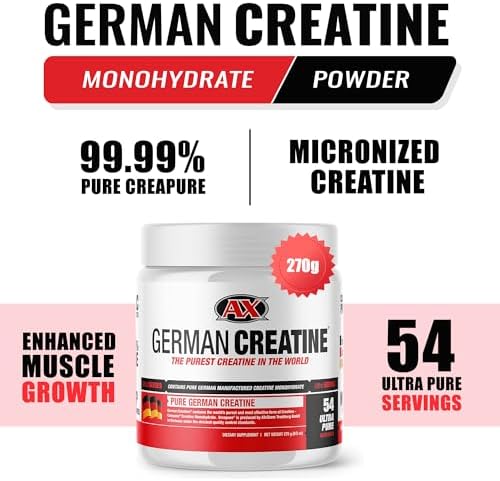 German Creatine Micronized Creatine Monohydrate Powder for Strength, 270g | 99.99% Pure Creapure for Muscle Growth & Performance