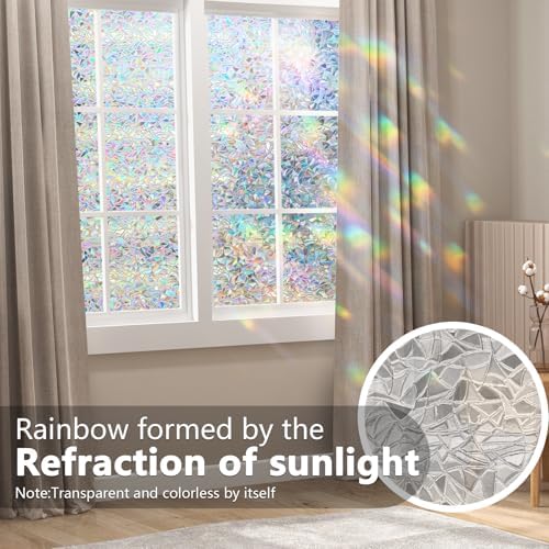 LEMON CLOUD Window Privacy Film, Rainbow Stained Glass Cling,17.5″ x 78.7″
