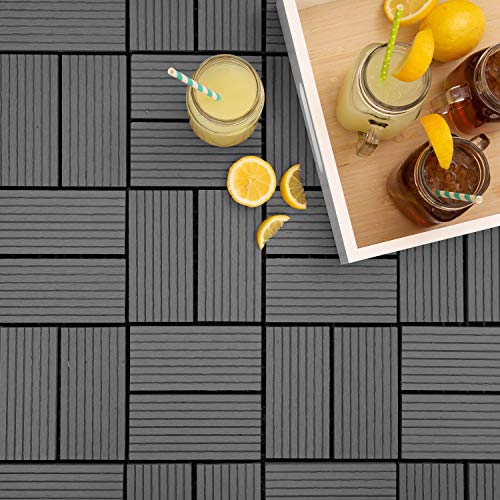 IncStores Helios Interlocking Patio Deck Tiles | All Weather | Waterproof Outdoor Flooring for Patio, Balcony Flooring, Garden and Poolside | 12"x12" | 11 Gray 6 Slate Tiles