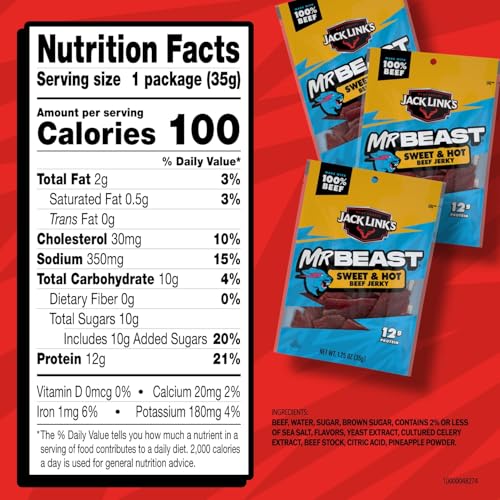 Jack Link's MrBeast Beef Jerky, Peppered Beef Jerky - 10 Count | As Seen on Beast Games, 11g Protein, Made with 100% Real Beef, Pantry-Ready Snacks