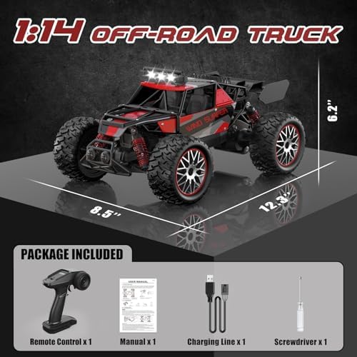 High Speed 30+KM/H Remote Control Car, 1:14 RC Cars for Boys Age 8-12, 2.4 GHz All Terrain RC Truck