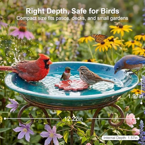 Topadorn 2" Depth Ceramic Birdbath & Birdfeeder for Small Birds Outdoors